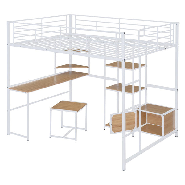 HomeRoots Natural Double Loft Bed with Desk, Drawer & Cabinet - Stylish Space-Saving Solution for Any Room 590314