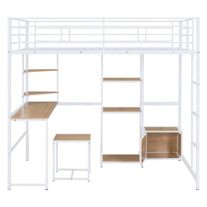 HomeRoots Natural Double Loft Bed with Desk, Drawer & Cabinet - Stylish Space-Saving Solution for Any Room 590314