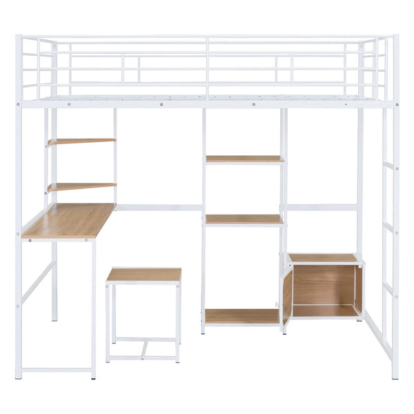 HomeRoots Natural Double Loft Bed with Desk, Drawer & Cabinet - Stylish Space-Saving Solution for Any Room 590314