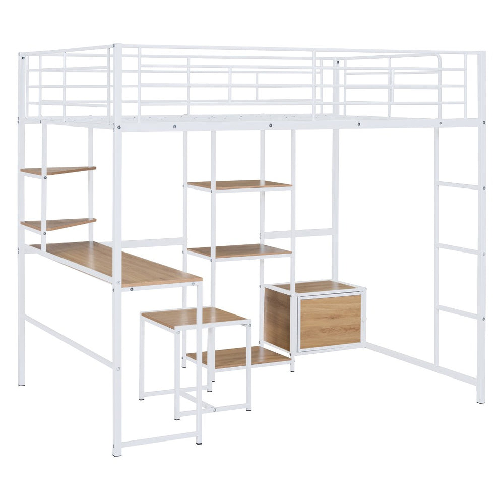 HomeRoots Natural Double Loft Bed with Desk, Drawer & Cabinet - Stylish Space-Saving Solution for Any Room 590314