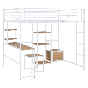 HomeRoots Natural Double Loft Bed with Desk, Drawer & Cabinet - Stylish Space-Saving Solution for Any Room 590314