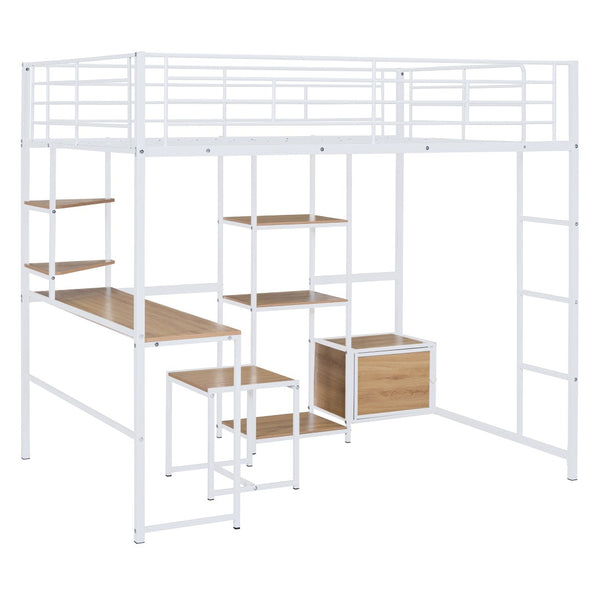 HomeRoots Natural Double Loft Bed with Desk, Drawer & Cabinet - Stylish Space-Saving Solution for Any Room 590314