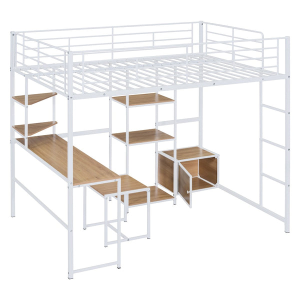 HomeRoots Natural Double Loft Bed with Desk, Drawer & Cabinet - Stylish Space-Saving Solution for Any Room 590314