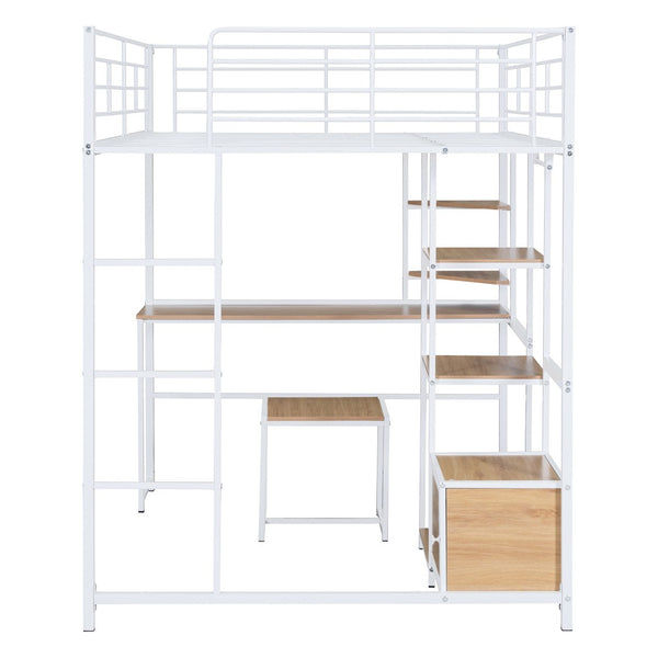 HomeRoots Natural Double Loft Bed with Desk, Drawer & Cabinet - Stylish Space-Saving Solution for Any Room 590314