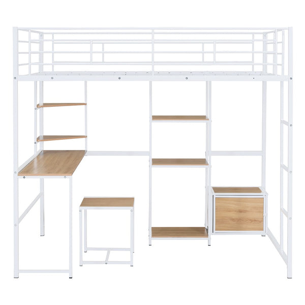 HomeRoots Natural Double Loft Bed with Desk, Drawer & Cabinet - Stylish Space-Saving Solution for Any Room 590314