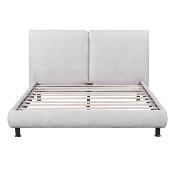 HomeRoots Light Gray Tufted Upholstered Queen Bed Frame - Elegant Design, Comfort, and Style for Modern Bedrooms 590317