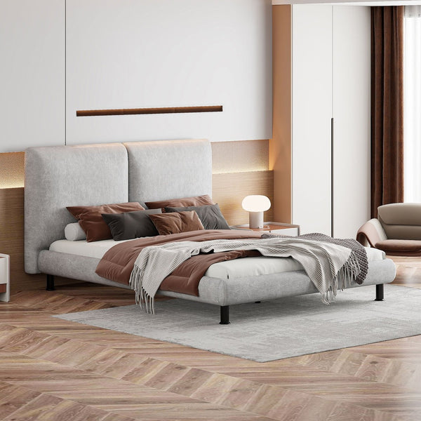 HomeRoots Light Gray Tufted Upholstered Queen Bed Frame - Elegant Design, Comfort, and Style for Modern Bedrooms 590317