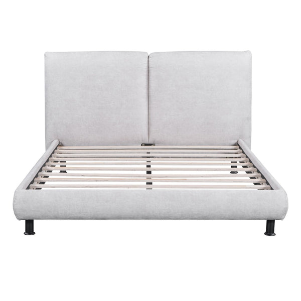 HomeRoots Light Gray Tufted Upholstered Queen Bed Frame - Elegant Design, Comfort, and Style for Modern Bedrooms 590317