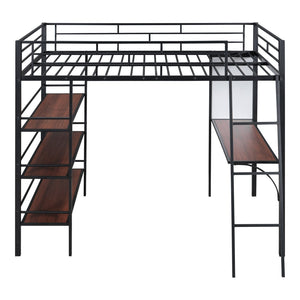 HomeRoots Black Loft Bed with Integrated Desk & Shelving - Space-Saving Full Double Design in Stylish Finish 590319