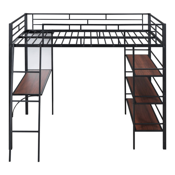 HomeRoots Black Loft Bed with Integrated Desk & Shelving - Space-Saving Full Double Design in Stylish Finish 590319