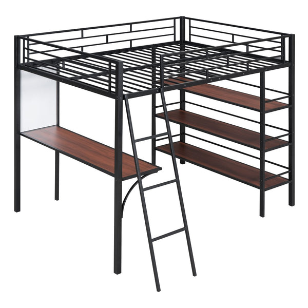 HomeRoots Black Loft Bed with Integrated Desk & Shelving - Space-Saving Full Double Design in Stylish Finish 590319