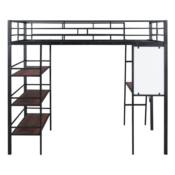 HomeRoots Black Loft Bed with Integrated Desk & Shelving - Space-Saving Full Double Design in Stylish Finish 590319