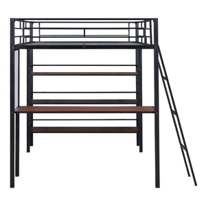 HomeRoots Black Loft Bed with Integrated Desk & Shelving - Space-Saving Full Double Design in Stylish Finish 590319