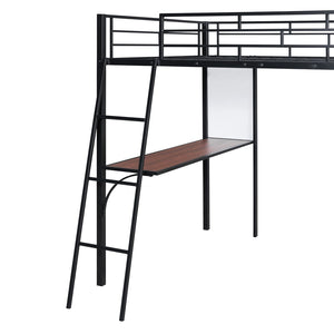 HomeRoots Black Loft Bed with Integrated Desk & Shelving - Space-Saving Full Double Design in Stylish Finish 590319