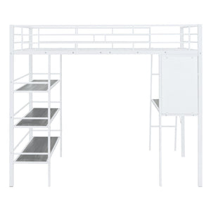 HomeRoots Natural Loft Bed with Desk & Shelves - Space-Saving Full Double Design in White & Wood Finish 590320