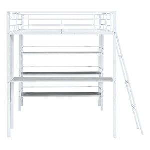 HomeRoots Natural Loft Bed with Desk & Shelves - Space-Saving Full Double Design in White & Wood Finish 590320