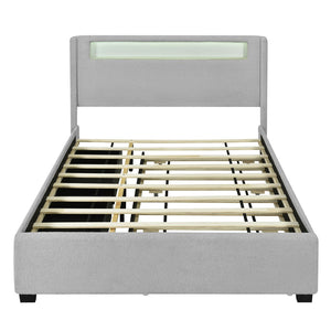 HomeRoots Light Gray Tufted Boucle Full Bed Frame with Trundle, USB Ports & Hidden Storage Drawers 590322