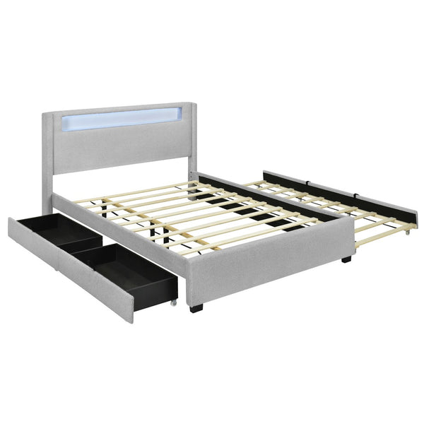 HomeRoots Light Gray Tufted Boucle Full Bed Frame with Trundle, USB Ports & Hidden Storage Drawers 590322
