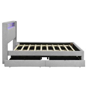 HomeRoots Light Gray Tufted Boucle Full Bed Frame with Trundle, USB Ports & Hidden Storage Drawers 590322