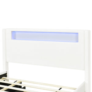HomeRoots White Tufted Boucle Full Bed Frame with USB, Trundle, Drawers & Built-in Lighting for Style & Comfort 590323