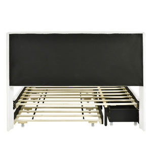 HomeRoots White Tufted Boucle Full Bed Frame with USB, Trundle, Drawers & Built-in Lighting for Style & Comfort 590323
