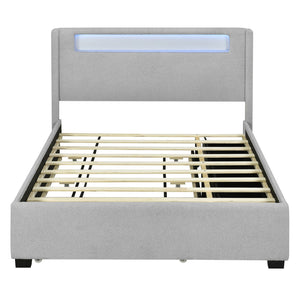 HomeRoots Light Gray Tufted Boucle Queen Bed Frame with Trundle, USB Ports & Storage Drawers for Comfort 590324
