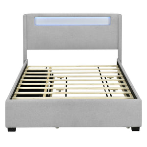 HomeRoots Light Gray Tufted Boucle Queen Bed Frame with Trundle, USB Ports & Storage Drawers for Comfort 590324