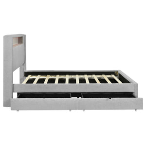 HomeRoots Light Gray Tufted Boucle Queen Bed Frame with Trundle, USB Ports & Storage Drawers for Comfort 590324