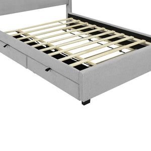 HomeRoots Light Gray Tufted Boucle Queen Bed Frame with Trundle, USB Ports & Storage Drawers for Comfort 590324