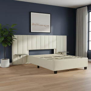 HomeRoots Light Gray Tufted Velvet Bed Frame with Ambient Lighting – Stylish Full Platform for Ultimate Comfort 590325