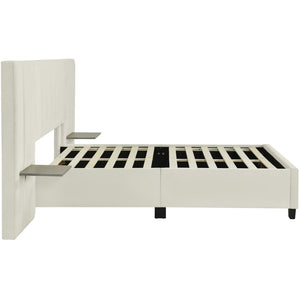 HomeRoots Light Gray Tufted Velvet Bed Frame with Ambient Lighting – Stylish Full Platform for Ultimate Comfort 590325