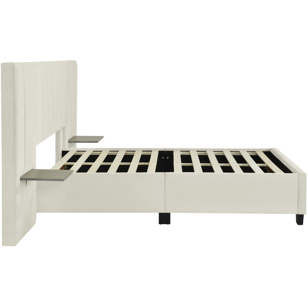 HomeRoots Light Gray Tufted Velvet Bed Frame with Ambient Lighting – Stylish Full Platform for Ultimate Comfort 590325