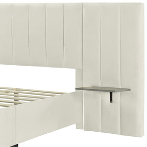 HomeRoots Light Gray Tufted Velvet Bed Frame with Ambient Lighting – Stylish Full Platform for Ultimate Comfort 590325