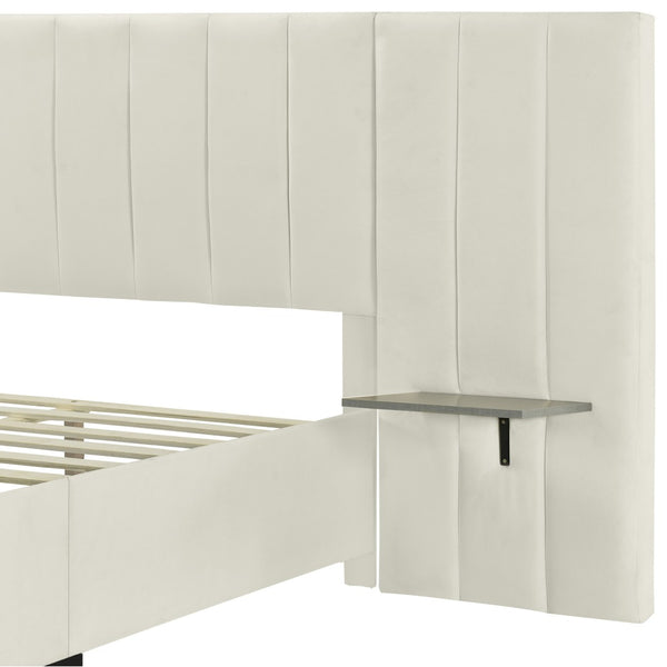 HomeRoots Light Gray Tufted Velvet Bed Frame with Ambient Lighting – Stylish Full Platform for Ultimate Comfort 590325
