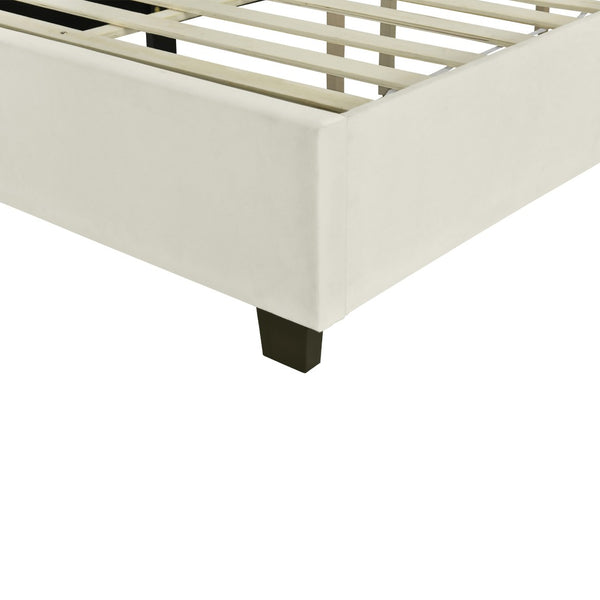 HomeRoots Light Gray Tufted Velvet Bed Frame with Ambient Lighting – Stylish Full Platform for Ultimate Comfort 590325