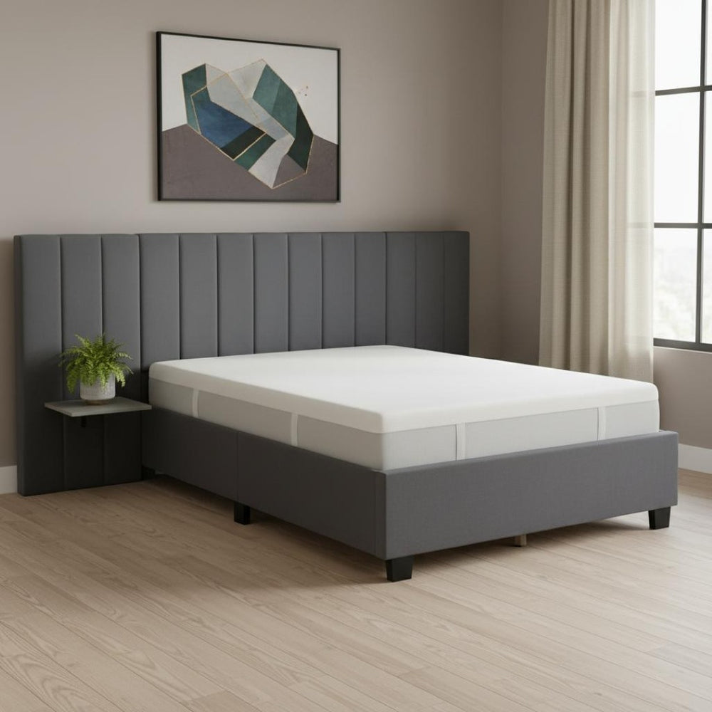 HomeRoots Dark Gray Tufted Velvet Full Bed Frame with Integrated Lighting & Plush Headboard for Stylish Comfort 590326