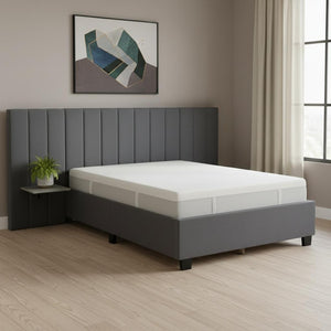 HomeRoots Dark Gray Tufted Velvet Full Bed Frame with Integrated Lighting & Plush Headboard for Stylish Comfort 590326