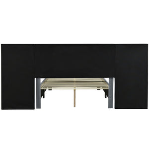 HomeRoots Dark Gray Tufted Velvet Full Bed Frame with Integrated Lighting & Plush Headboard for Stylish Comfort 590326