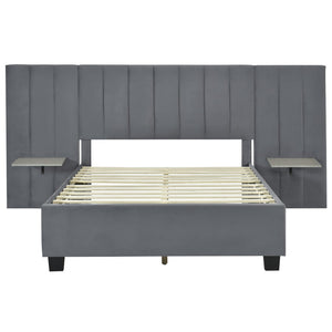 HomeRoots Dark Gray Tufted Velvet Full Bed Frame with Integrated Lighting & Plush Headboard for Stylish Comfort 590326