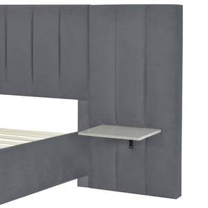 HomeRoots Dark Gray Tufted Velvet Full Bed Frame with Integrated Lighting & Plush Headboard for Stylish Comfort 590326
