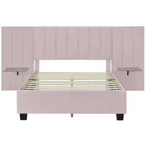 HomeRoots Pink Tufted Velvet Bed Frame with Integrated Lighting – Chic Full Size Platform for Glamorous Bedrooms 590327