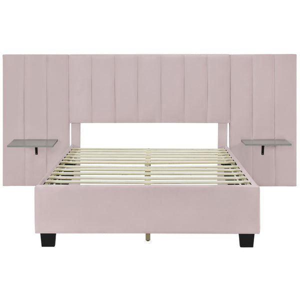 HomeRoots Pink Tufted Velvet Bed Frame with Integrated Lighting – Chic Full Size Platform for Glamorous Bedrooms 590327