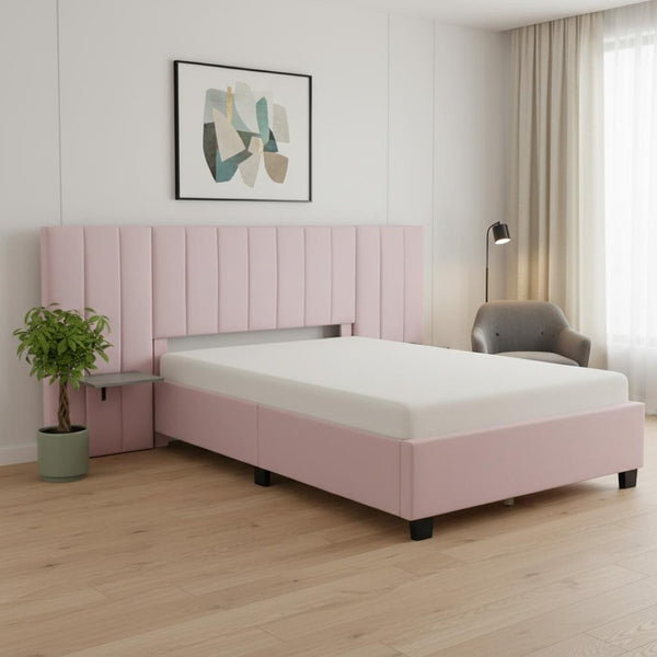 HomeRoots Pink Tufted Velvet Bed Frame with Integrated Lighting – Chic Full Size Platform for Glamorous Bedrooms 590327