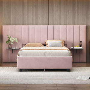 HomeRoots Pink Tufted Velvet Bed Frame with Integrated Lighting – Chic Full Size Platform for Glamorous Bedrooms 590327