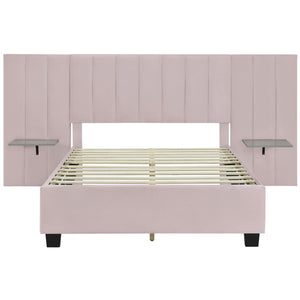 HomeRoots Pink Tufted Velvet Bed Frame with Integrated Lighting – Chic Full Size Platform for Glamorous Bedrooms 590327