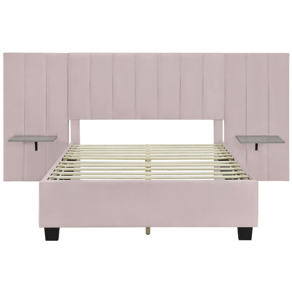 HomeRoots Pink Tufted Velvet Bed Frame with Integrated Lighting – Chic Full Size Platform for Glamorous Bedrooms 590327