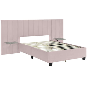 HomeRoots Pink Tufted Velvet Bed Frame with Integrated Lighting – Chic Full Size Platform for Glamorous Bedrooms 590327