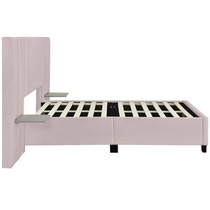 HomeRoots Pink Tufted Velvet Bed Frame with Integrated Lighting – Chic Full Size Platform for Glamorous Bedrooms 590327