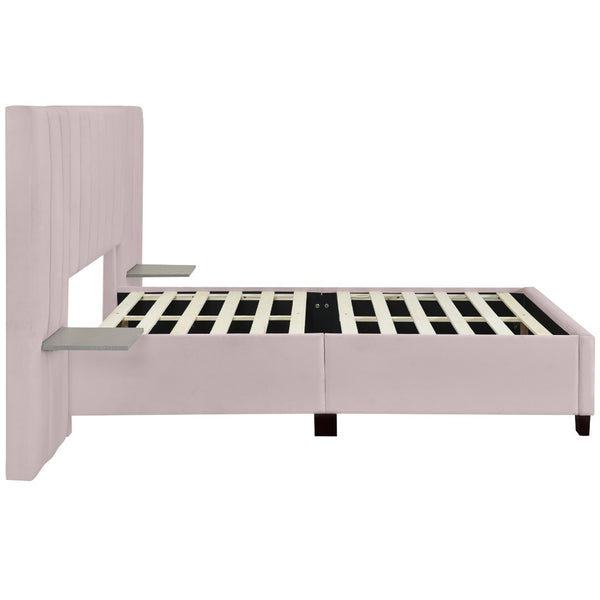 HomeRoots Pink Tufted Velvet Bed Frame with Integrated Lighting – Chic Full Size Platform for Glamorous Bedrooms 590327