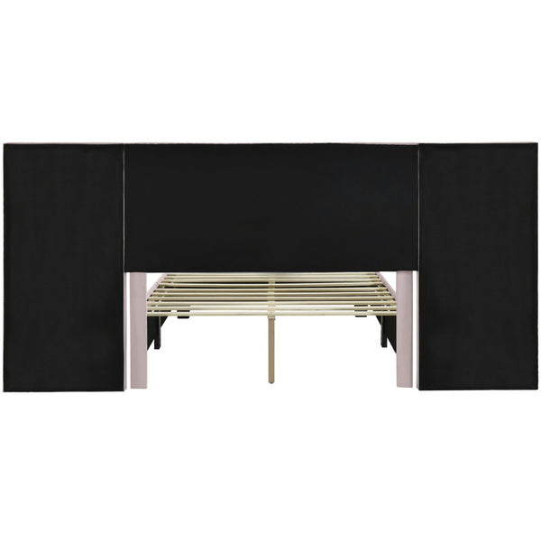 HomeRoots Pink Tufted Velvet Bed Frame with Integrated Lighting – Chic Full Size Platform for Glamorous Bedrooms 590327